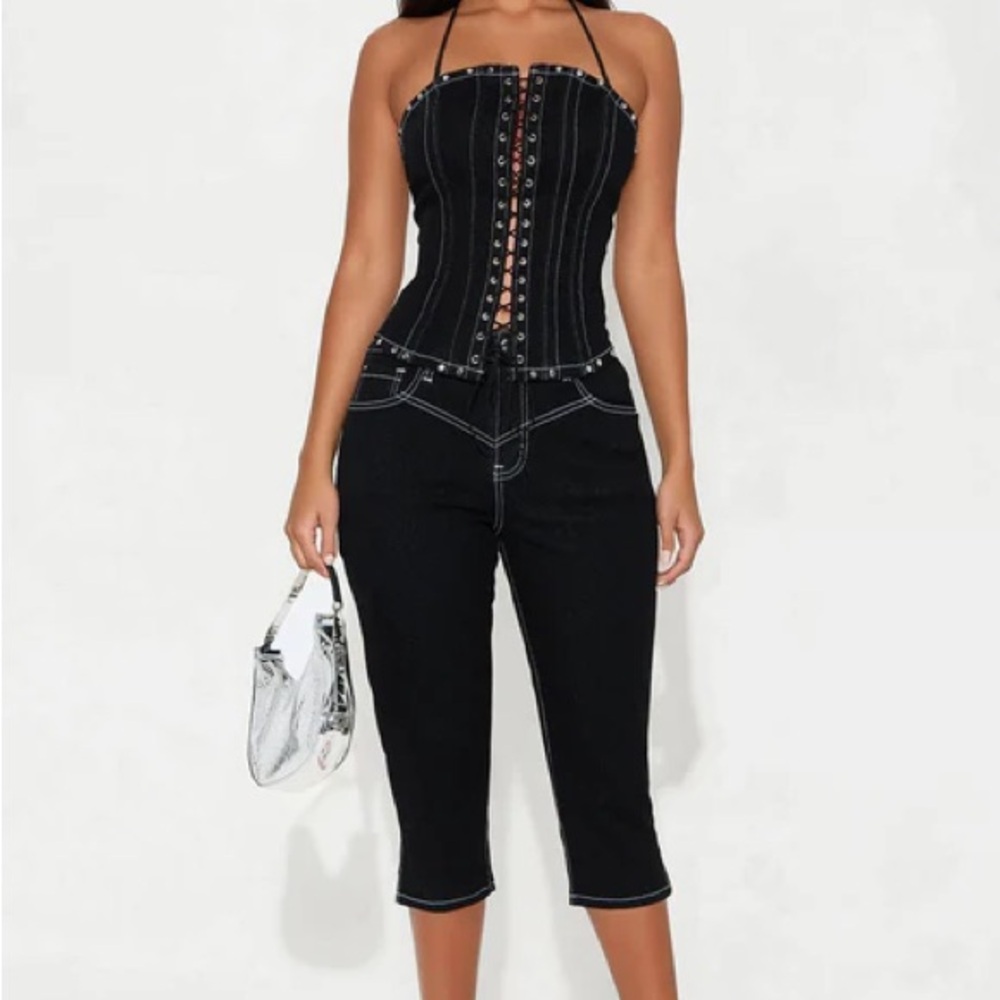 Black Strapless Corset and Capri set